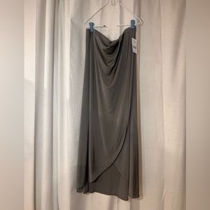 NWT FREE PEOPLE army green satin like stretch midi skirt, faux wrap.